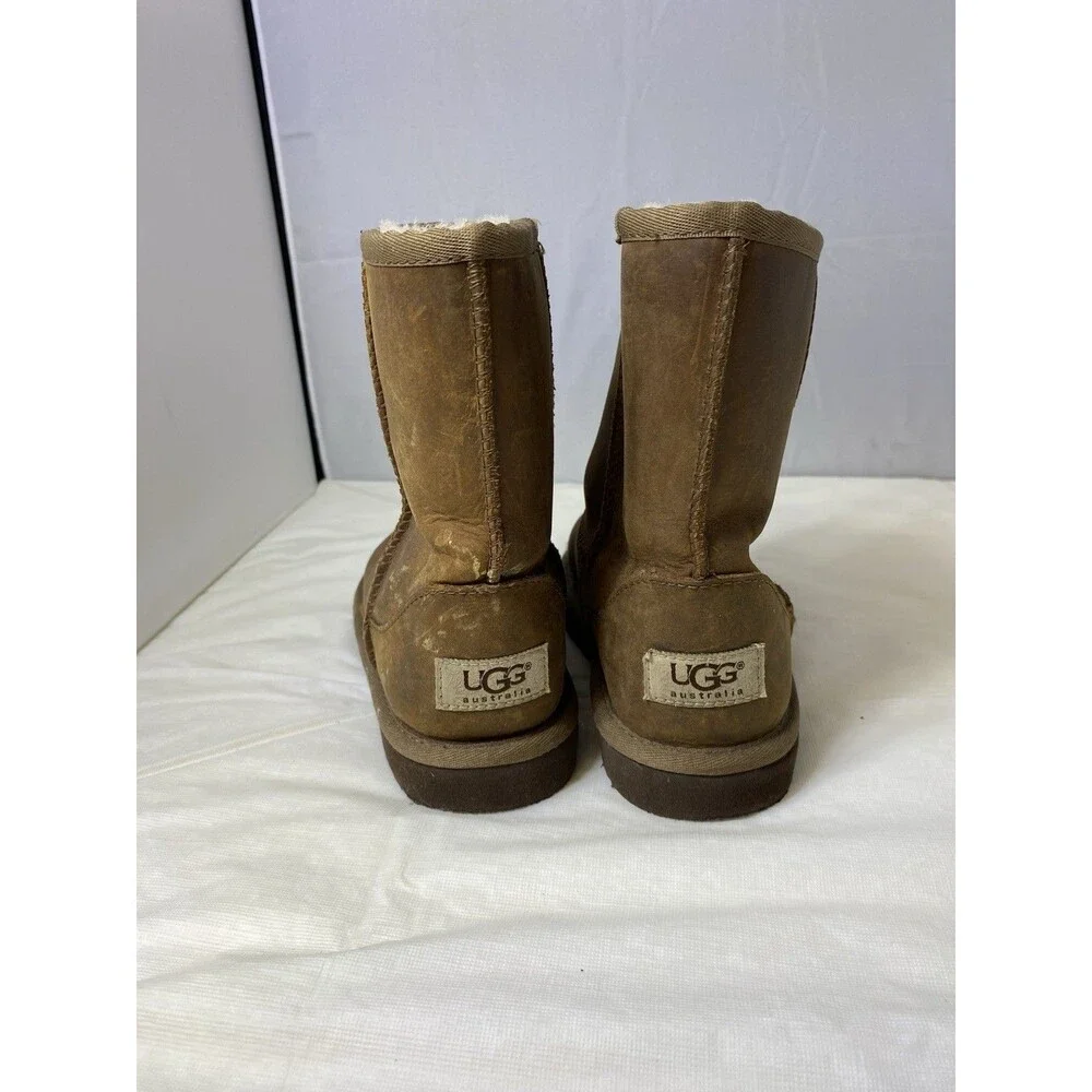 Ugg Unisex Kids Leather Shearling Lined Snow Boots Brown Youth Size 2